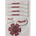 Value Pack w/ Four 3 1/4" Tiger Golf Tees, 1 3/4" Ball Marker, 1 Poker Chip & Divot Tool
